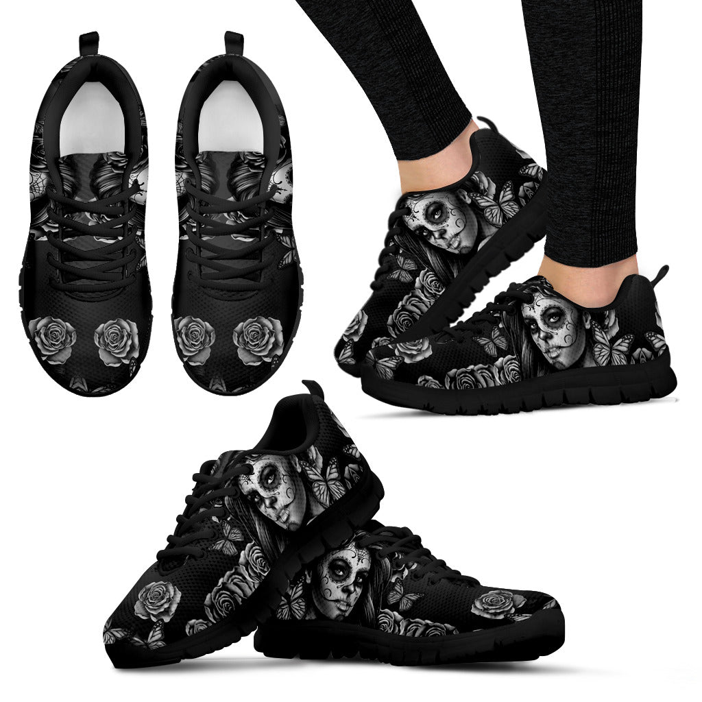 Black & White Calavera White Womens Sneakers