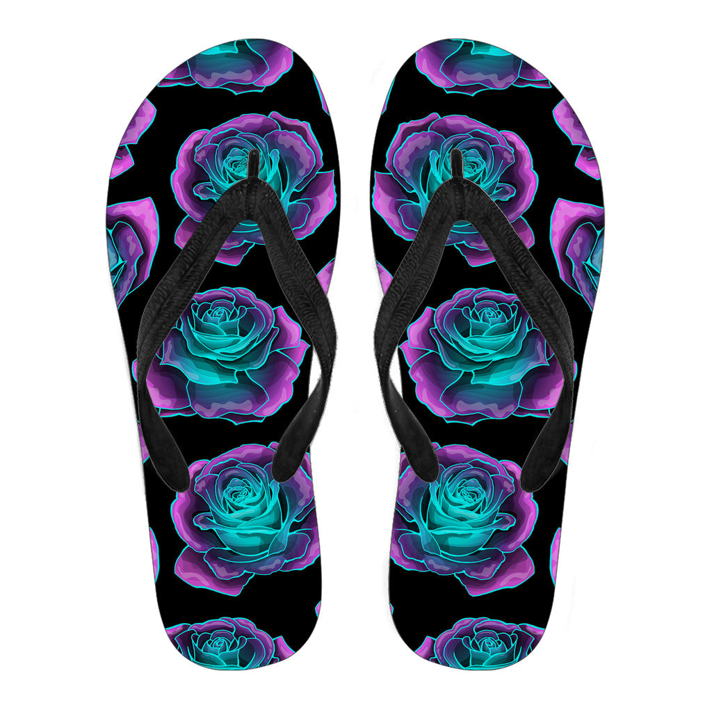 Neon Pink Roses Flip Flops