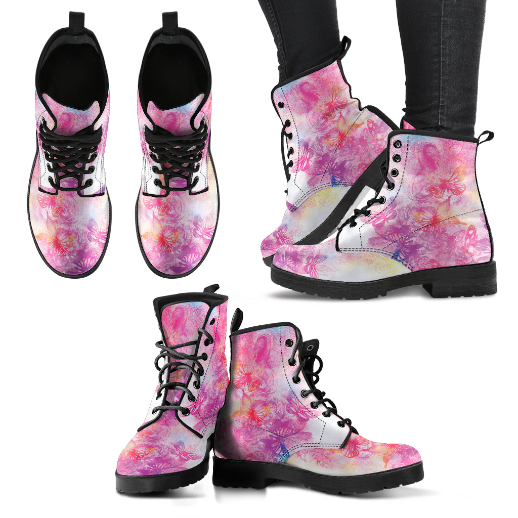 Pink Abstract Butterflies Womens Boots