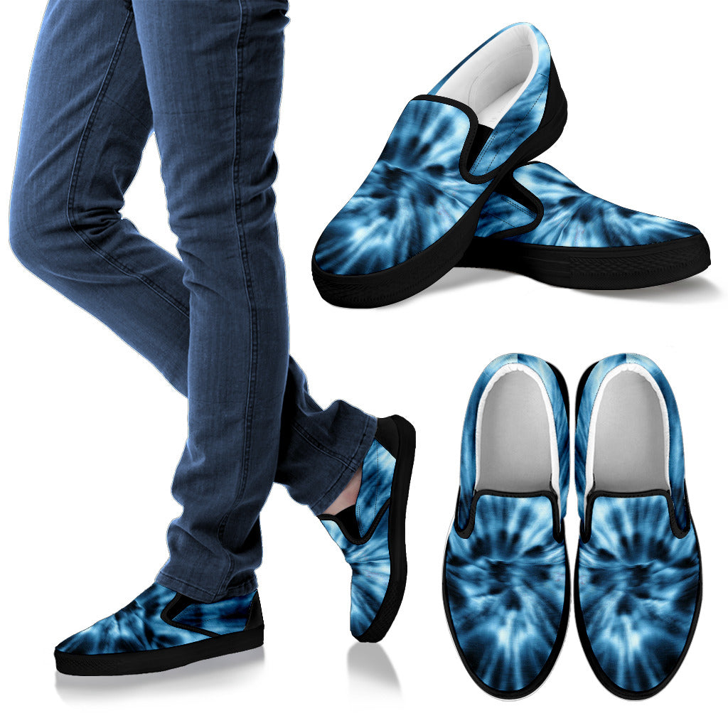 Blue Tie Dye Print Slip On Shoes