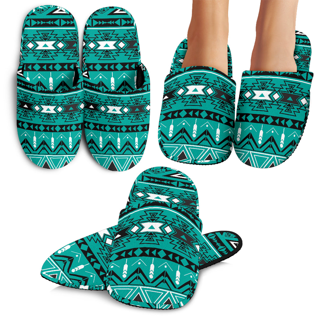 Teal green Boho Aztec Slippers