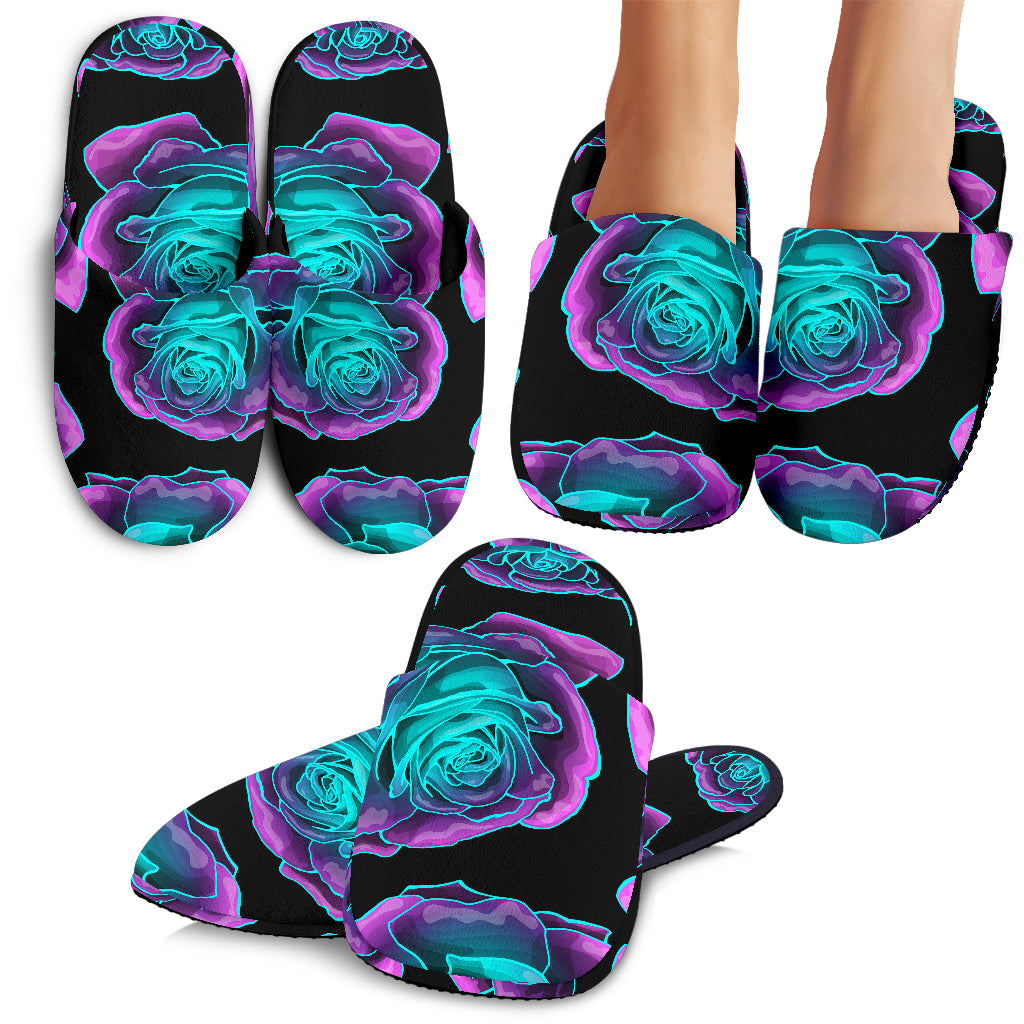 Neon Pink Roses Slippers