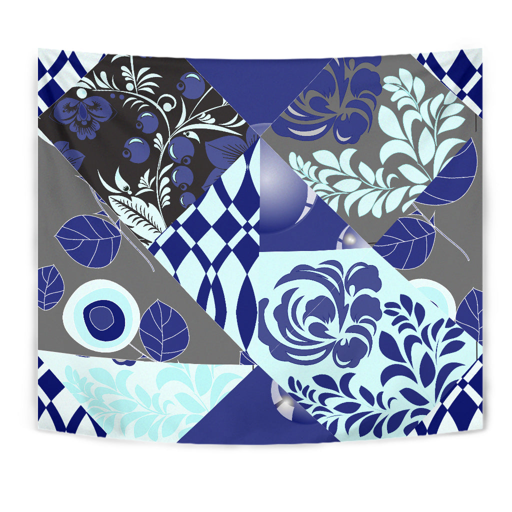 Blue Floral Patchwork Decor Wall Tapestry
