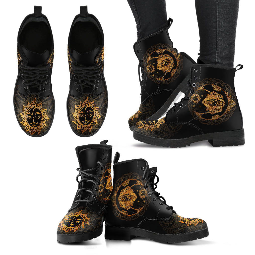 Gold Sun & Moon Womens Boots