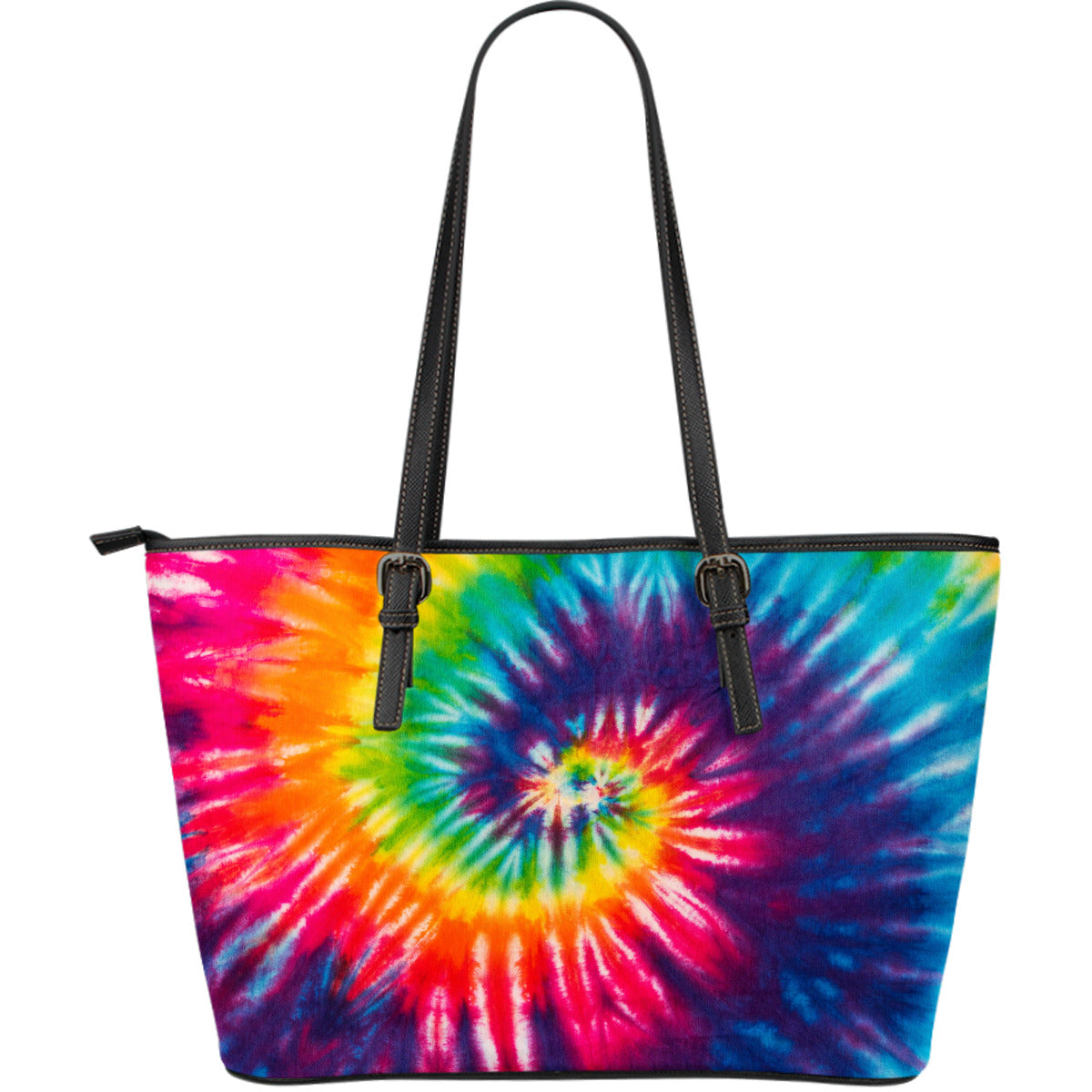 Colorful Tie Dye Spiral Leather Tote Bag