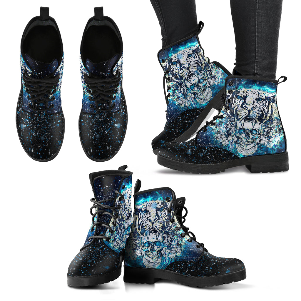 White Tiger & Skull Warrior Womens Boots