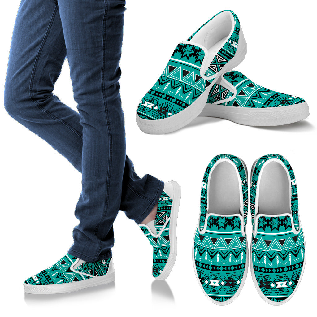 Teal Green Boho Chic Bohemian Aztec Slip On Shoes