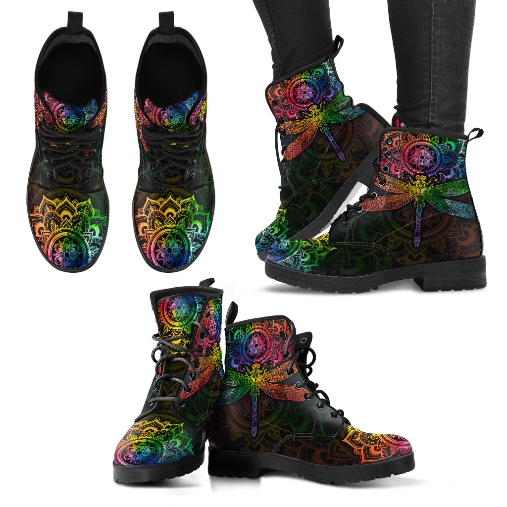 Colorful Mandala Dragonfly Chakra Womens Boots