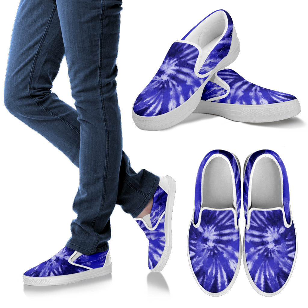 Royal Blue Tie Dye Print Slip On Shoes