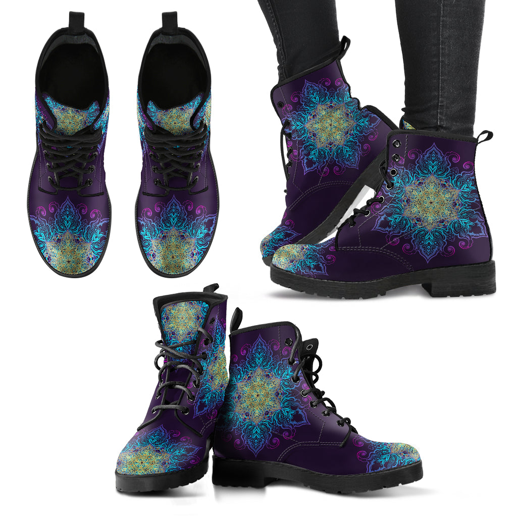 Purple & Gold Mandala Decor Womens Boots