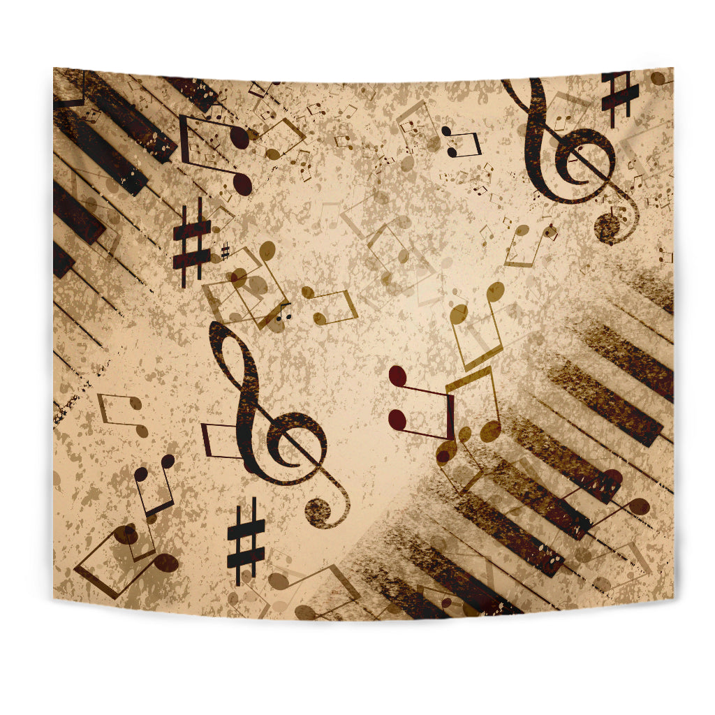 Vintage Piano & Musical Notes Wall Tapestry