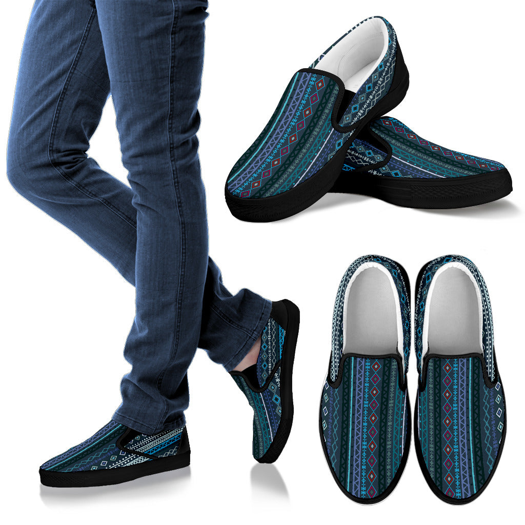 Blue Boho Chic Bohemian Stripes Slip On Shoes