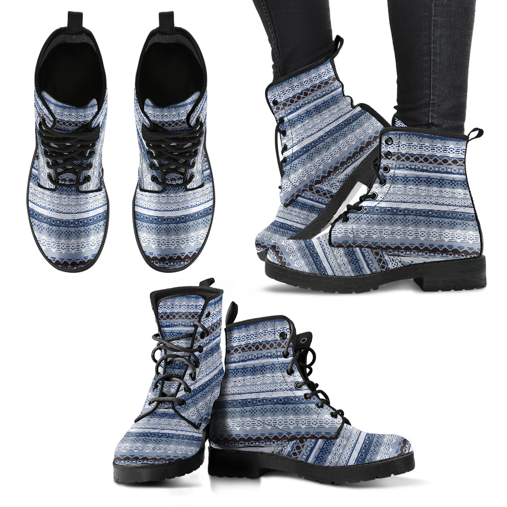 Blue & Grey Boho Stripes Womens Boots
