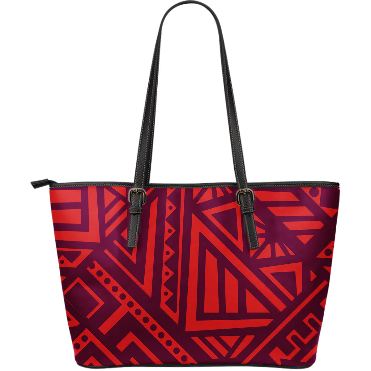 Red Tribal Polynesian Leather Tote Bag