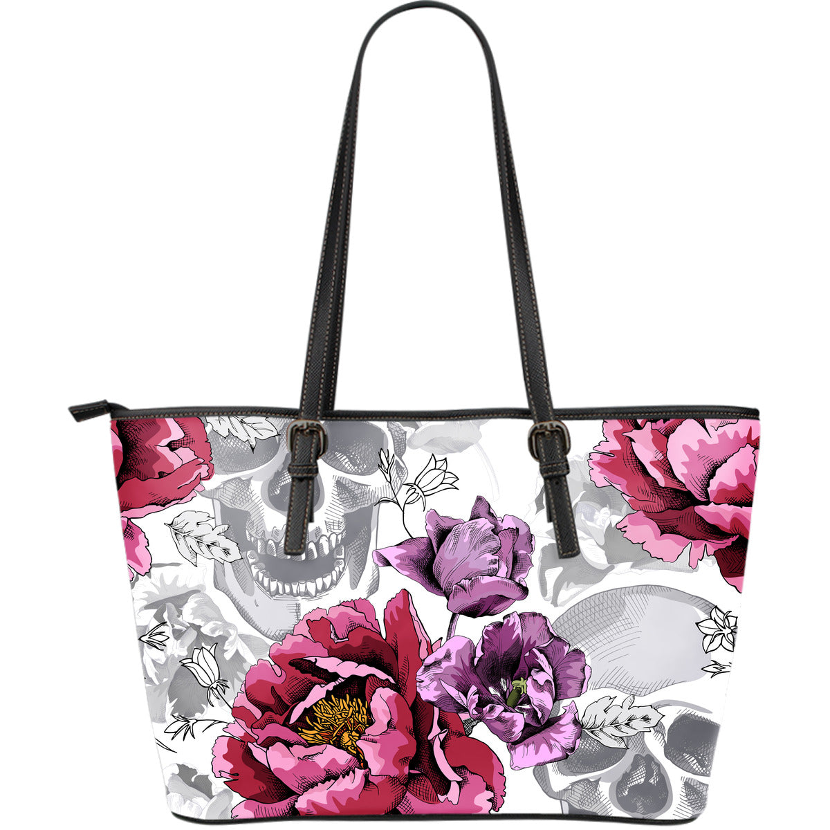 Skulls & Roses Leather Tote Bag
