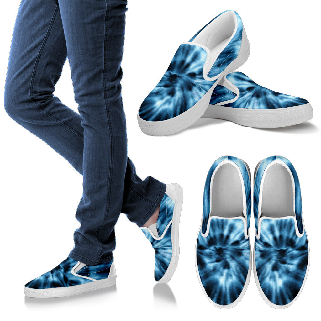 Blue Tie Dye Print Slip On Shoes