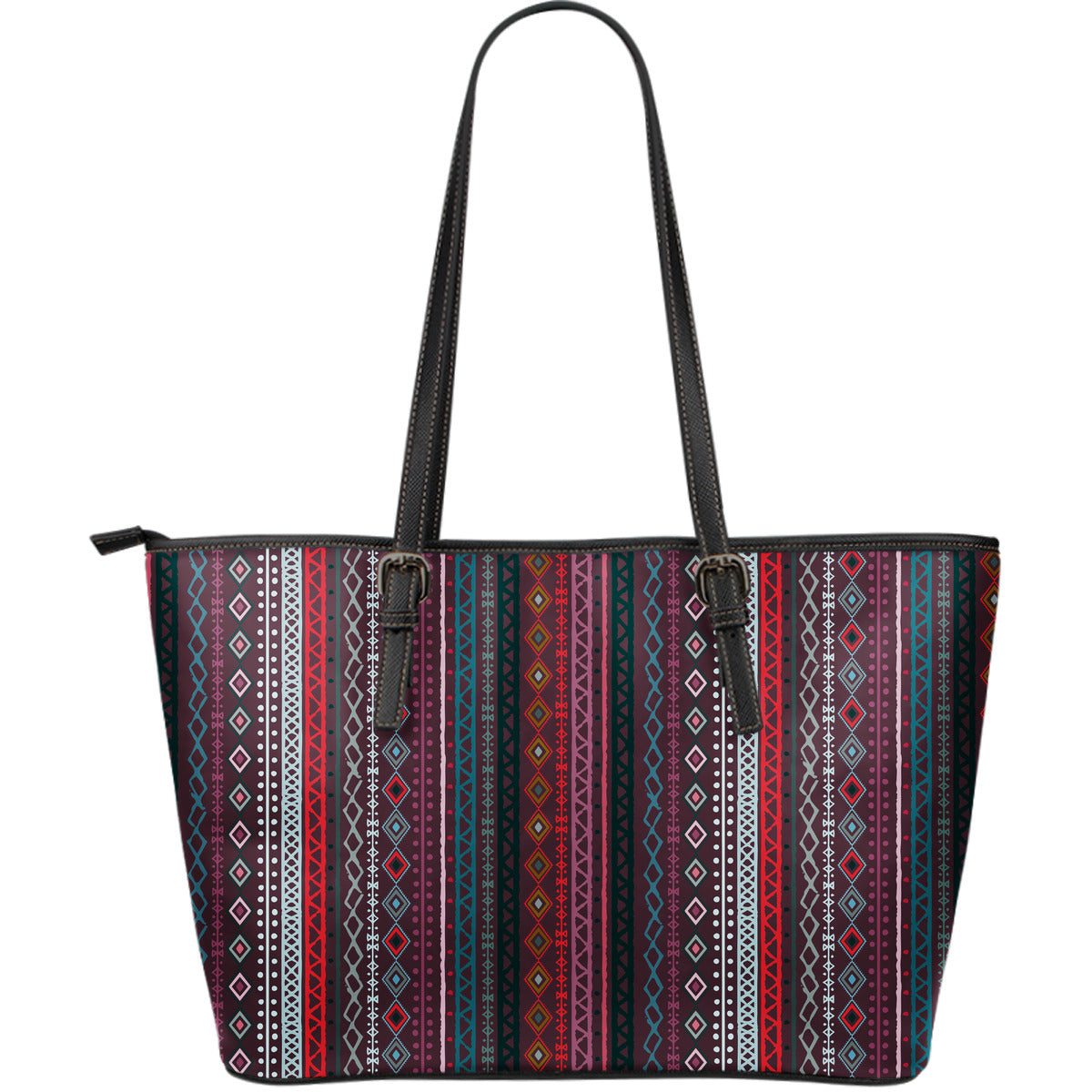 Red Boho Stripes Decor Leather Tote Bag