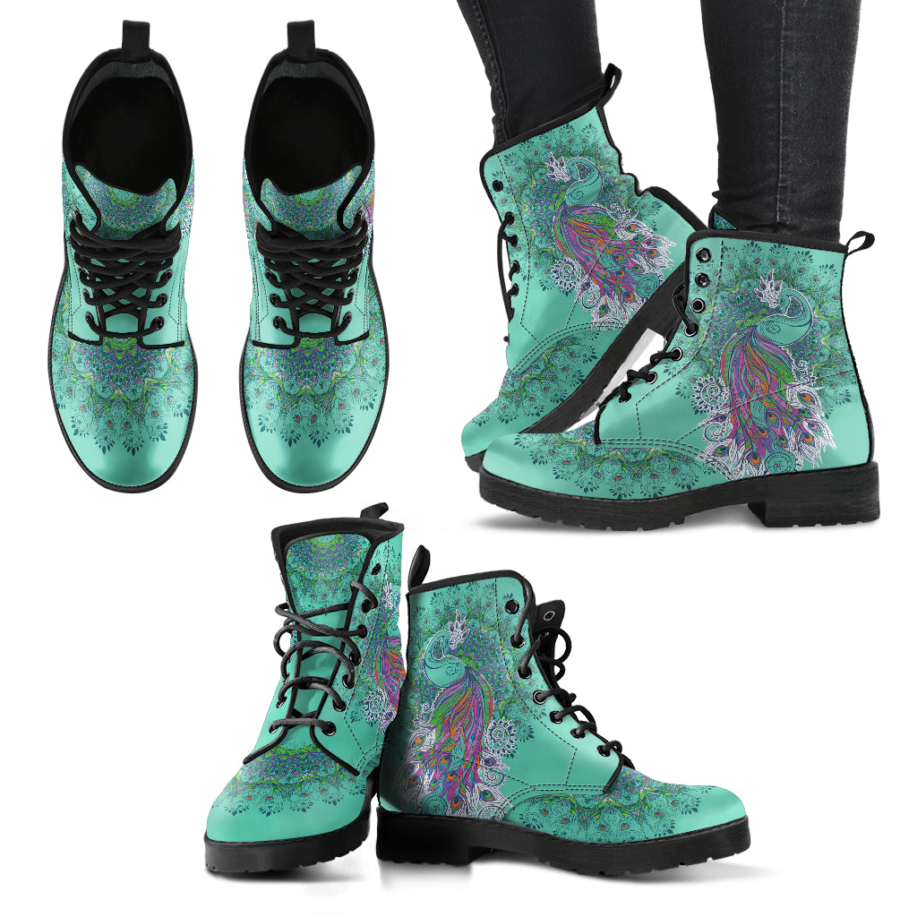 Teal Peacock Mandala Womens Boots