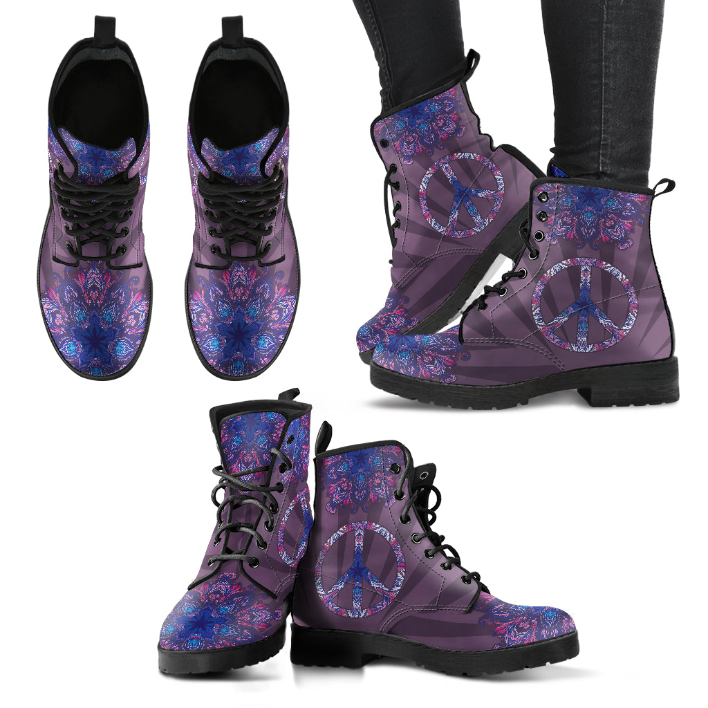 Purple Peace Sign Mandala Womens Boots
