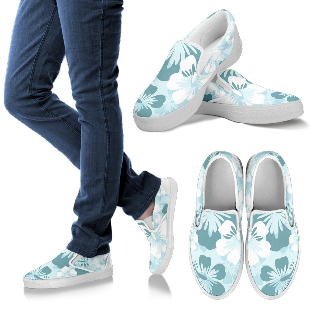 Teal Aloha Flowers Slip On Shoes