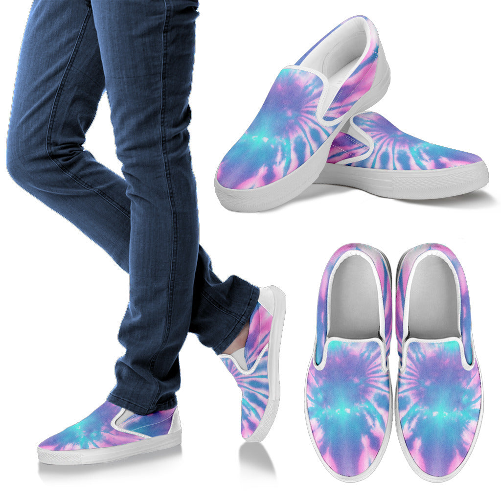 Pink & Blue Tie Dye Print Slip On Shoes