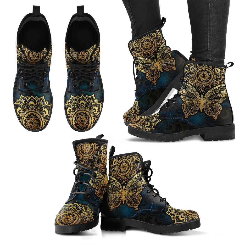 Gold Butterfly Mandala Womens Boots