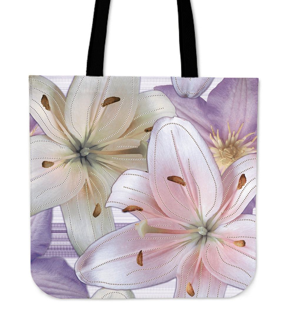 Pink Purple Flowers Canvas Tote Bag