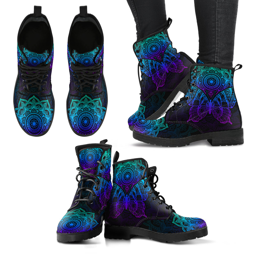 Blue Mandala Butterfly Womens Boots