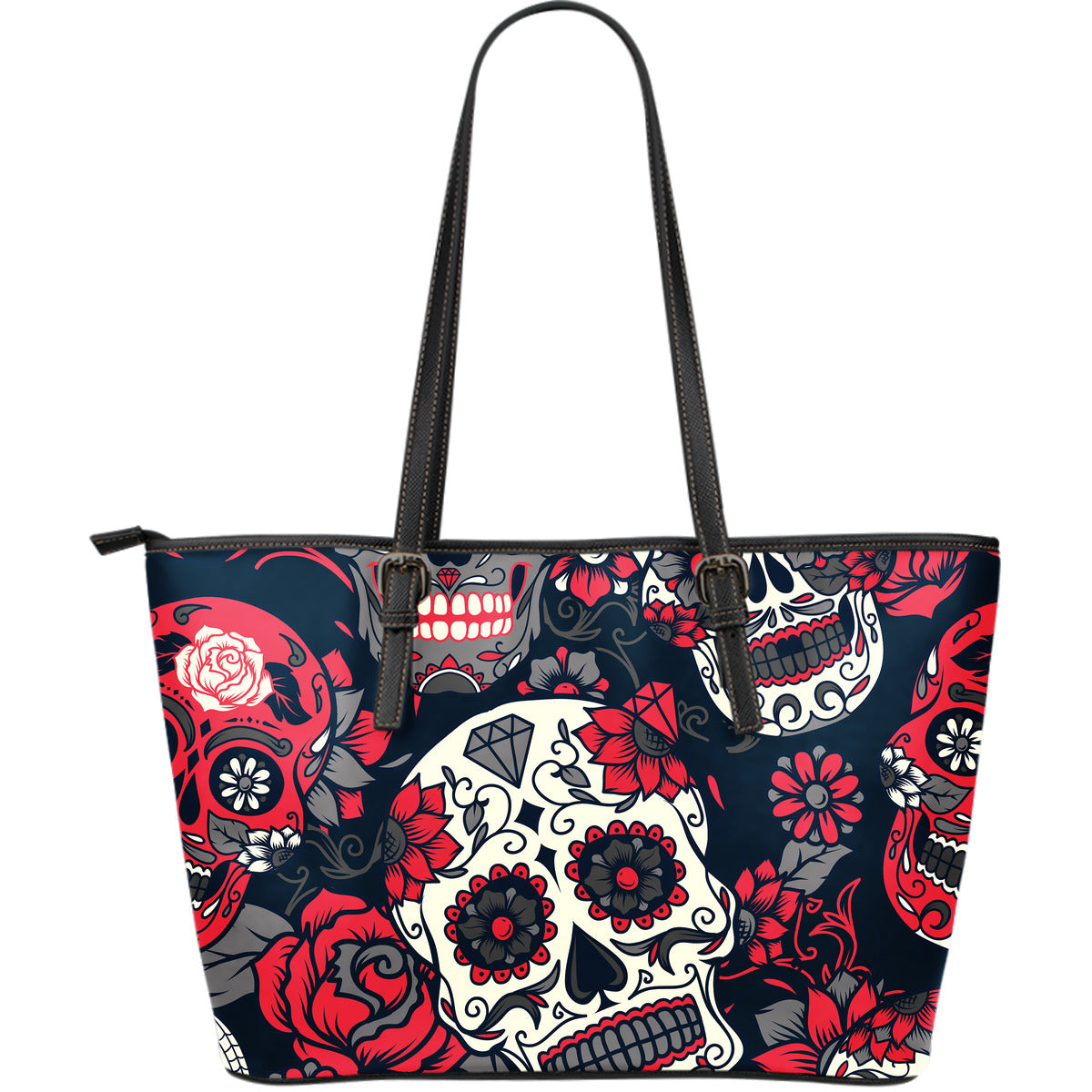 Sugar Skulls & Roses Leather Tote Bag