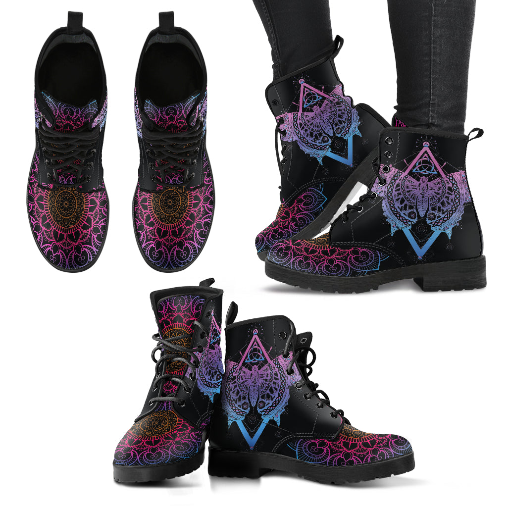 Pink Spiritual Butterfly Mandala Womens Boots