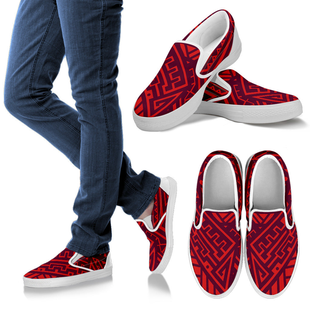 Red Tribal Polynesian Slip On Shoes