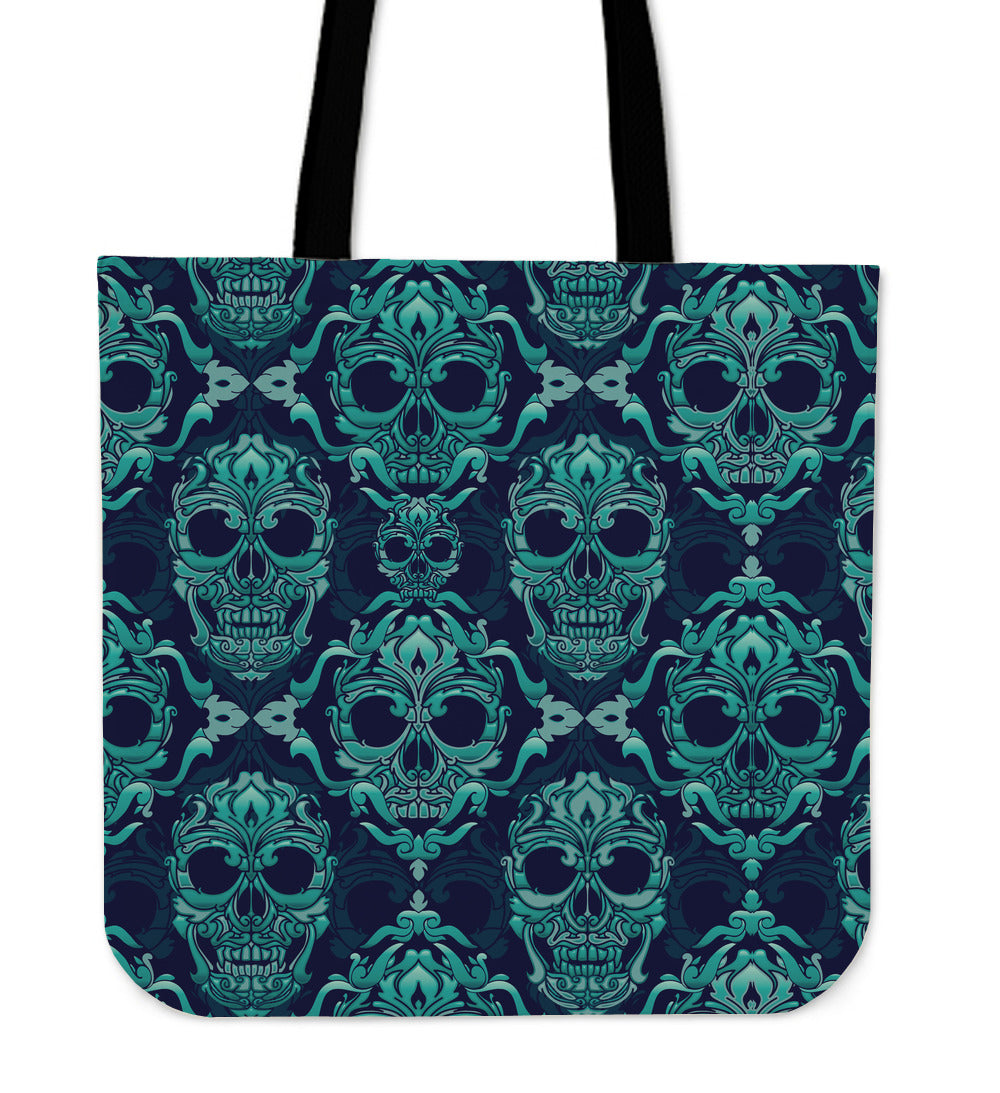 Green Skulls Pattern Canvas Tote Bag