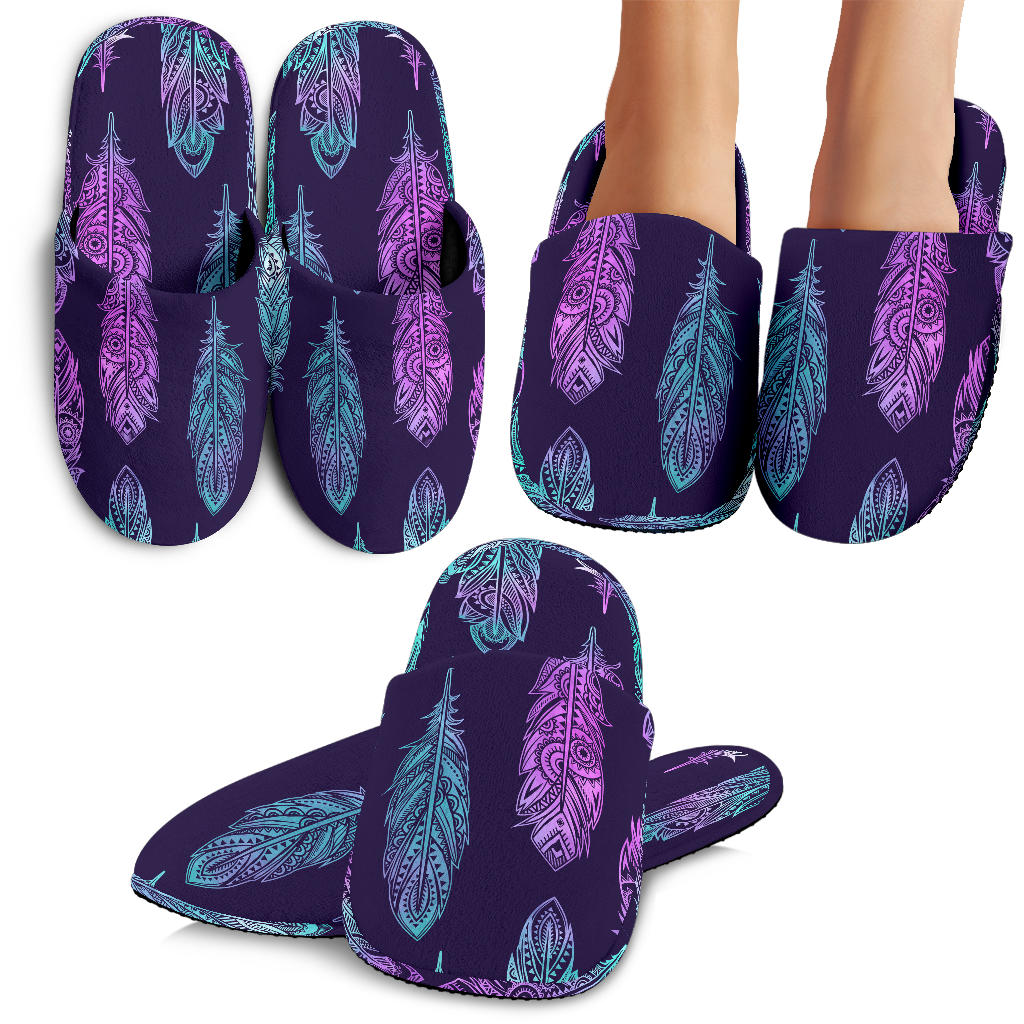Neon Pink Feathers Slippers