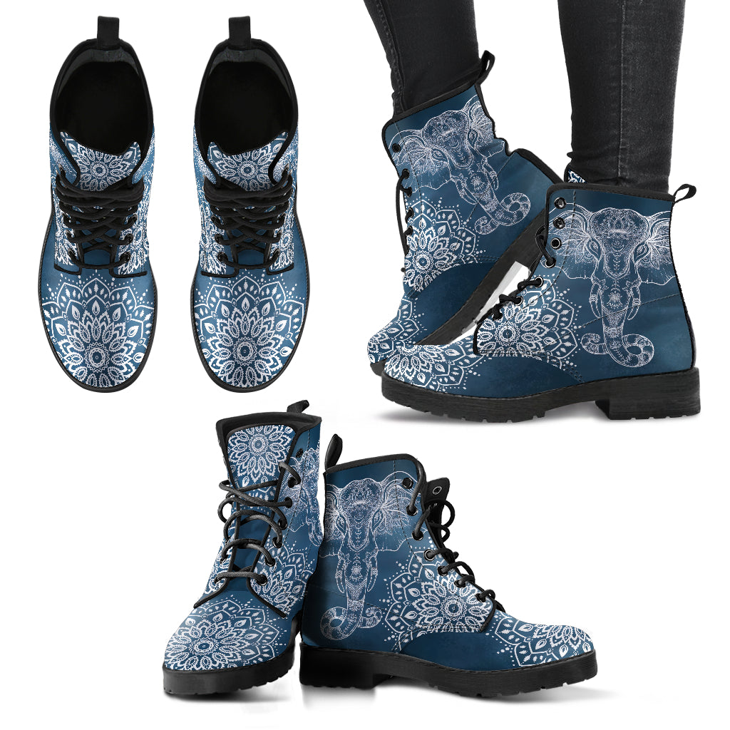 Blue Grey Elephant Mandala Womens Boots