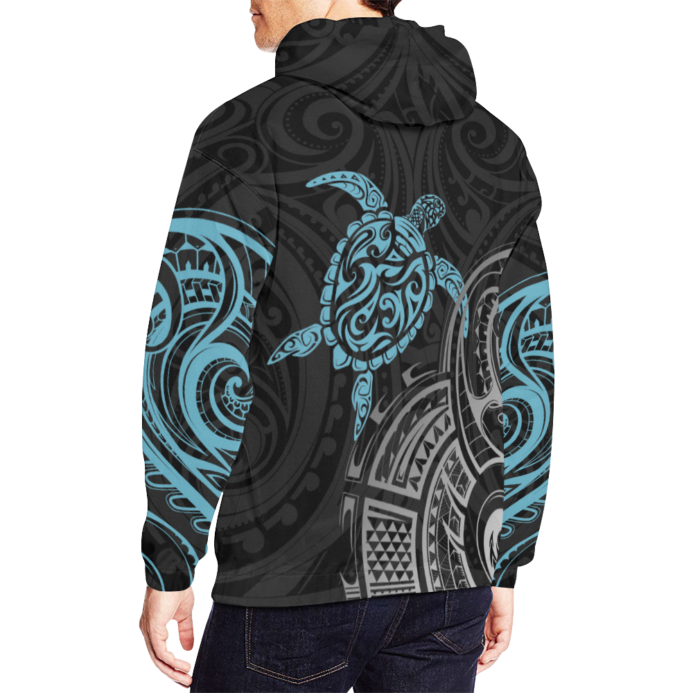 Blue Turtle Maori Tribal Polynesian Hoodie