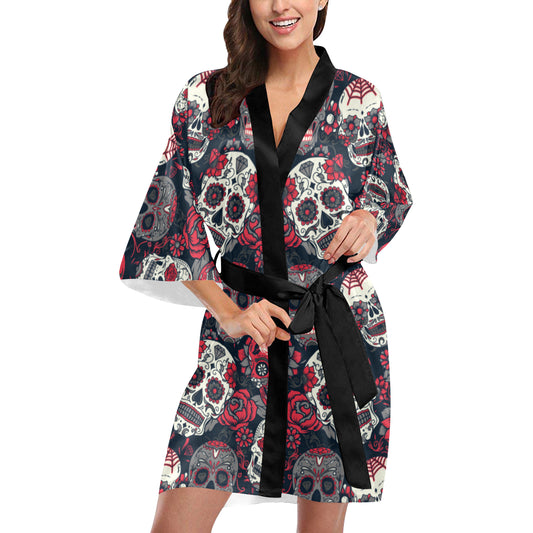Sugar Skulls & Roses Kimono Robe