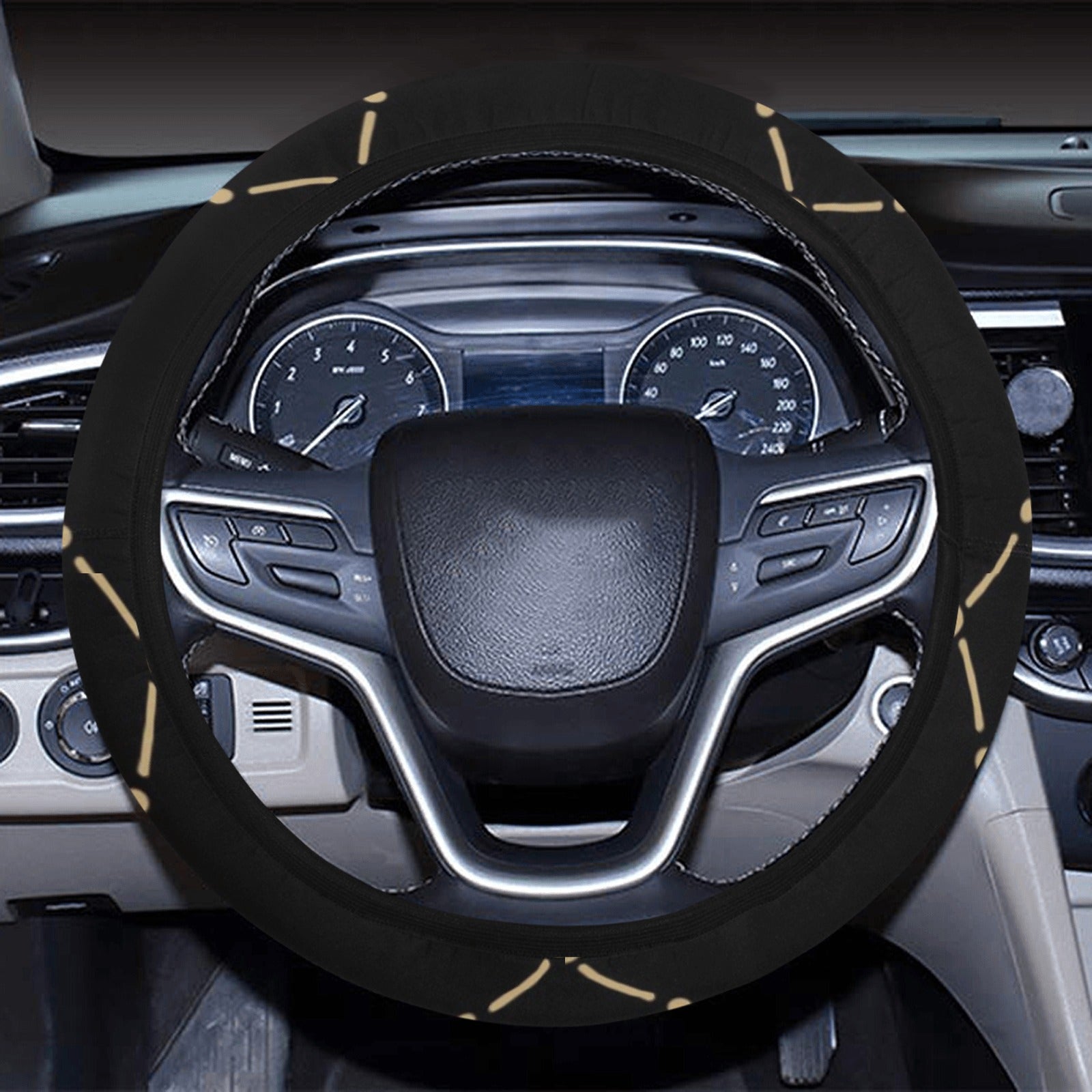 Black & Gold Plaid Steering Wheel Cover