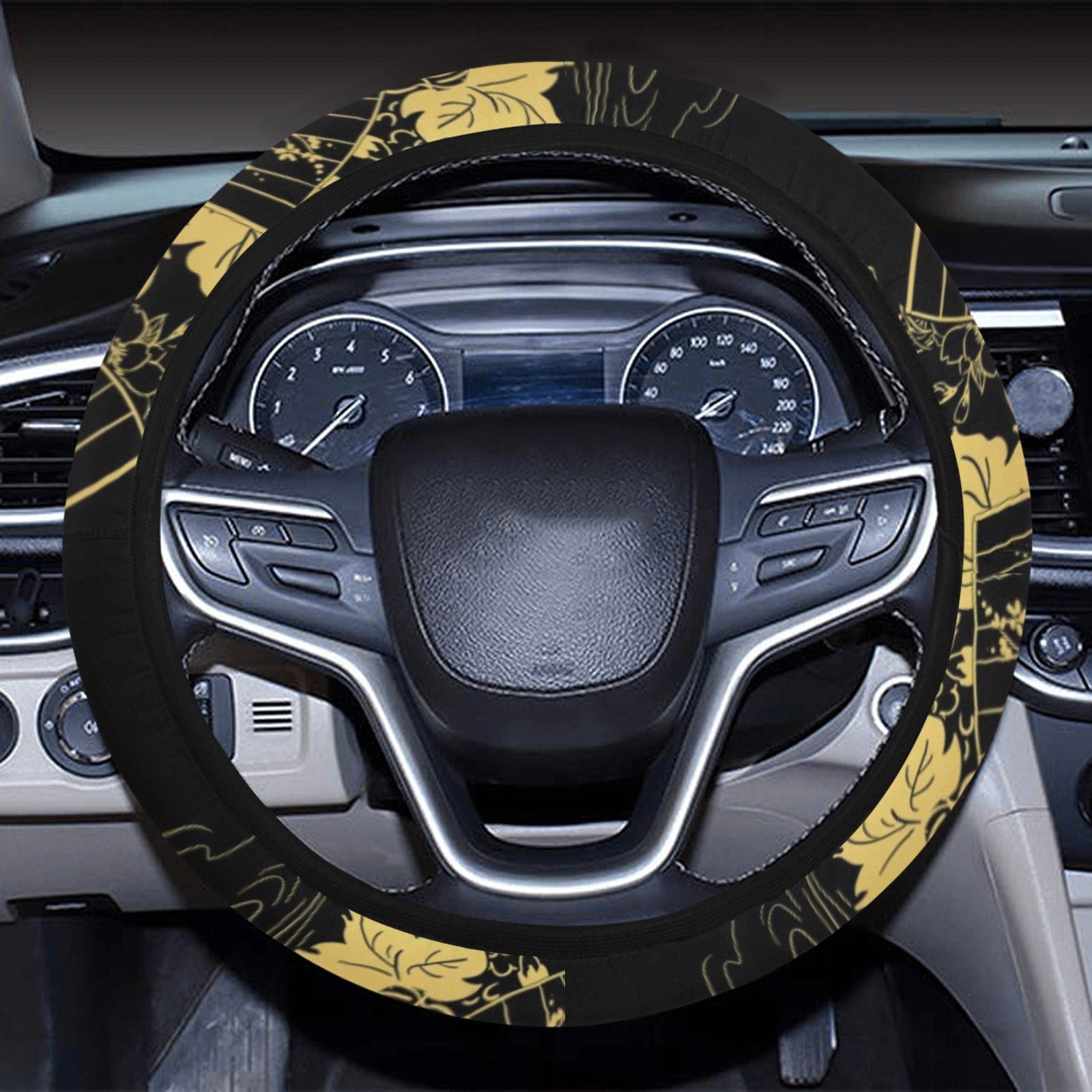 Black & Gold Oriental Steering Wheel Cover