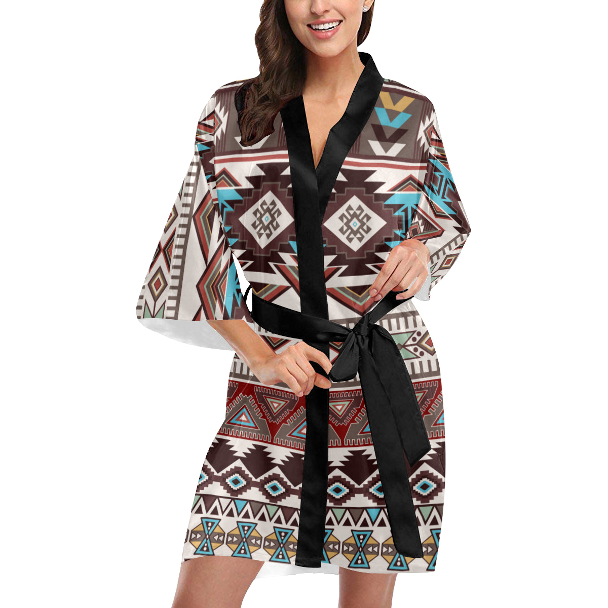 Brown Boho Chic Bohemian Aztec Kimono Robe
