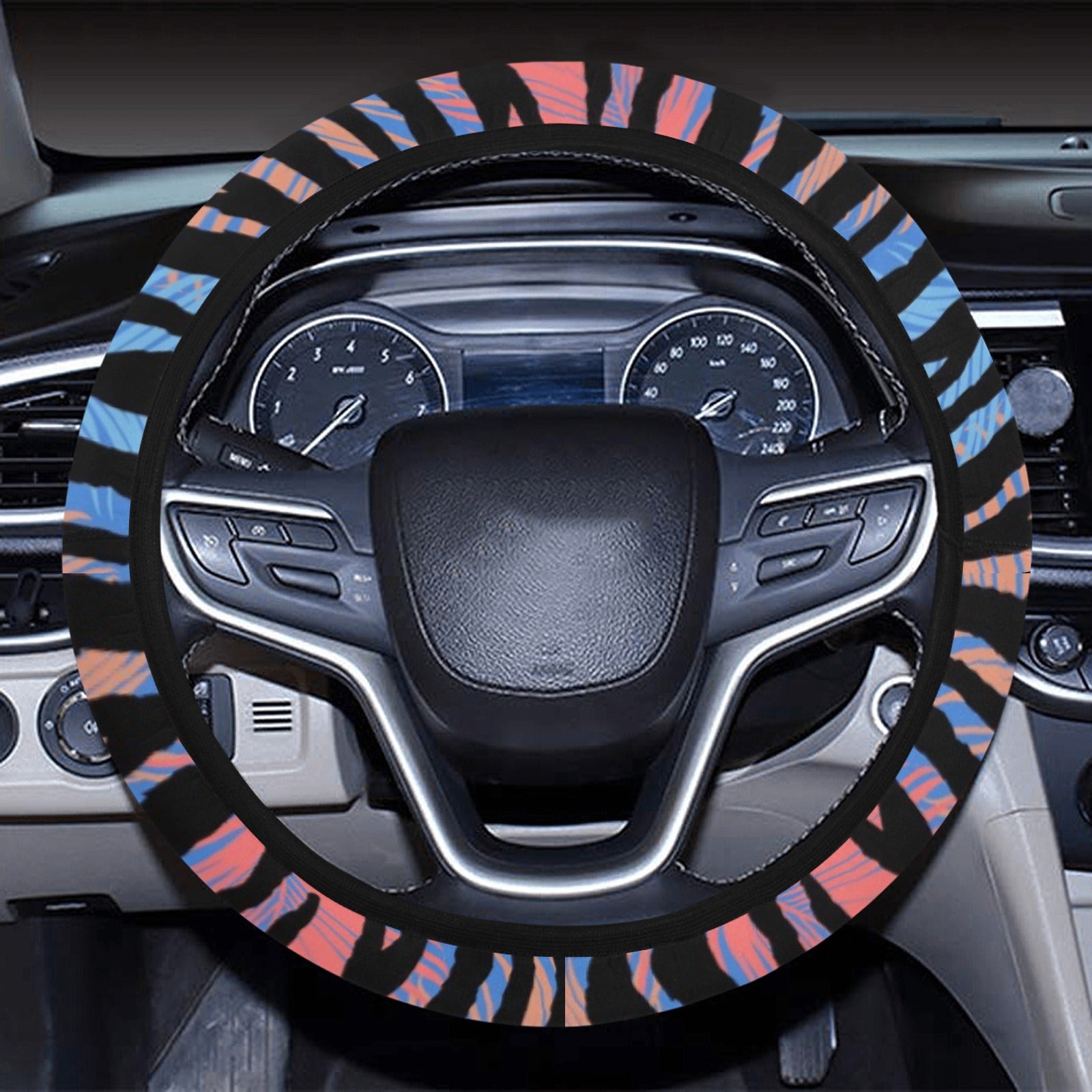 Blue Orange Abstract Stripes Steering Wheel Cover
