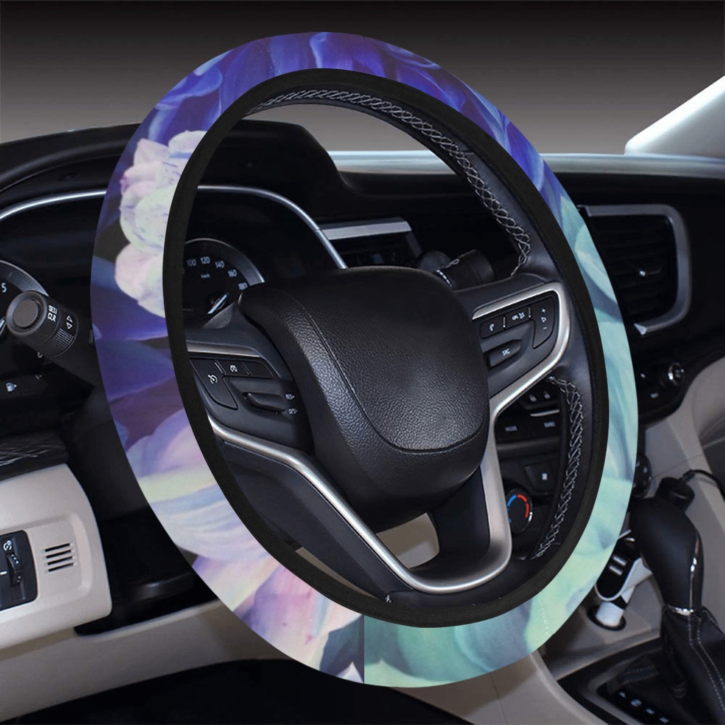 Blue Pink Floral Steering Wheel Cover