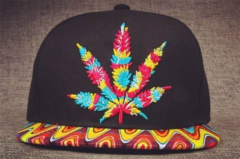 Colorful Psychedelic Marijuana Weed Leaf Snapback Hat Cap