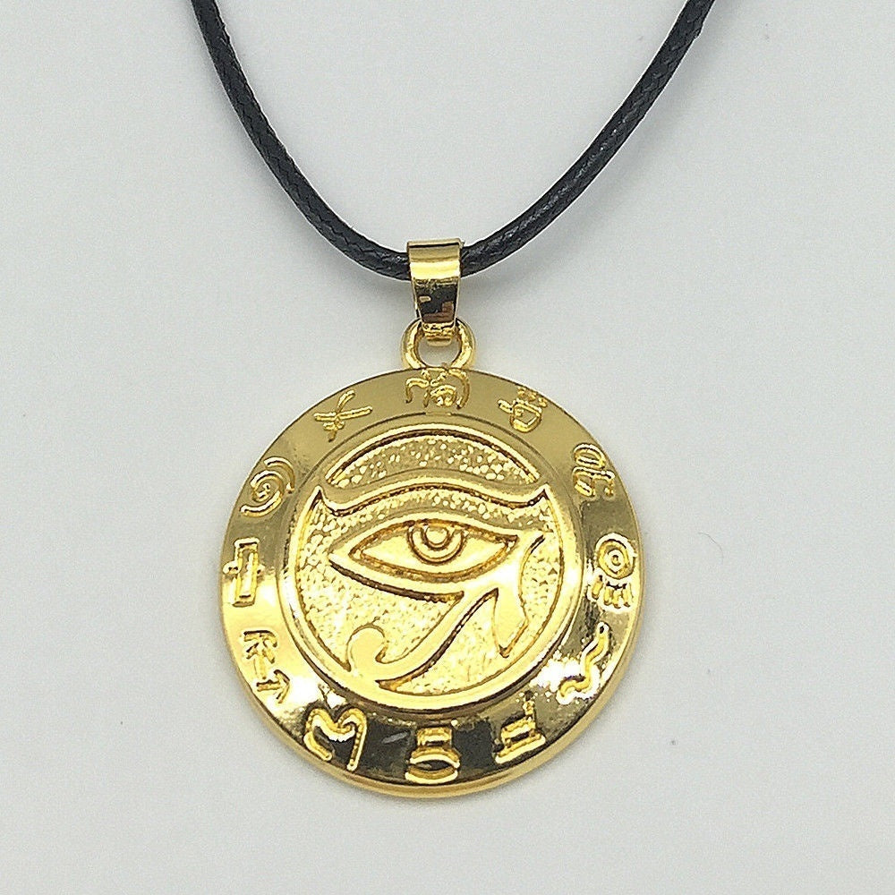 Antique Silver Egyptian Eye of Horus Pendant Necklace