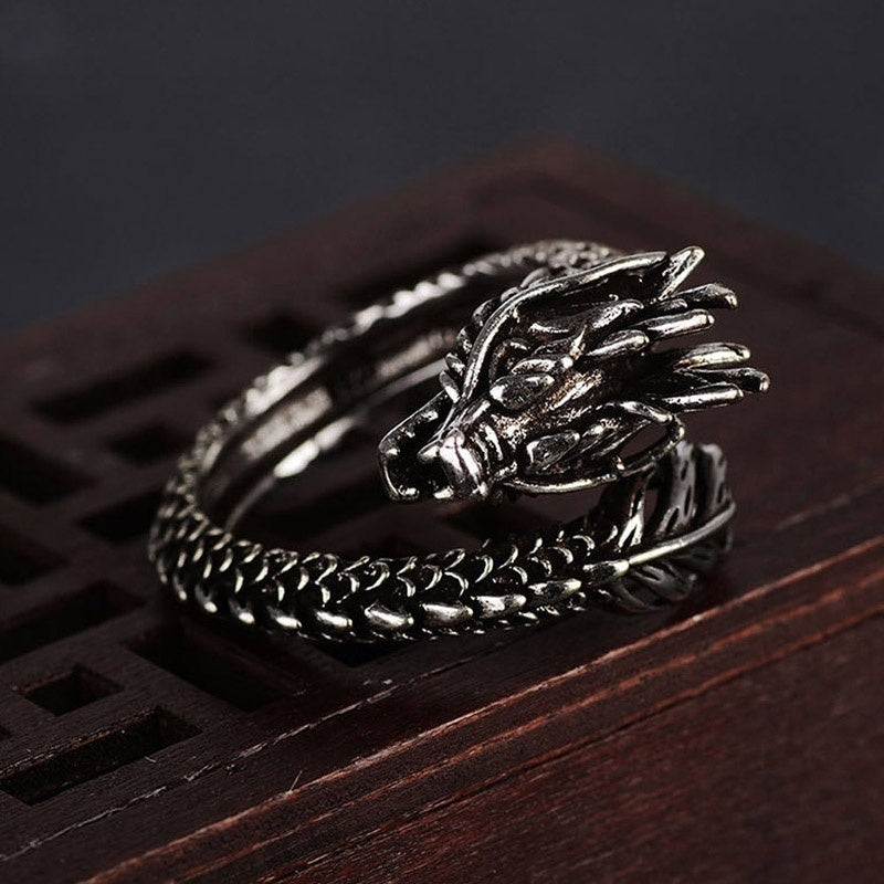 Mens Sterling Silver Dragon Ring