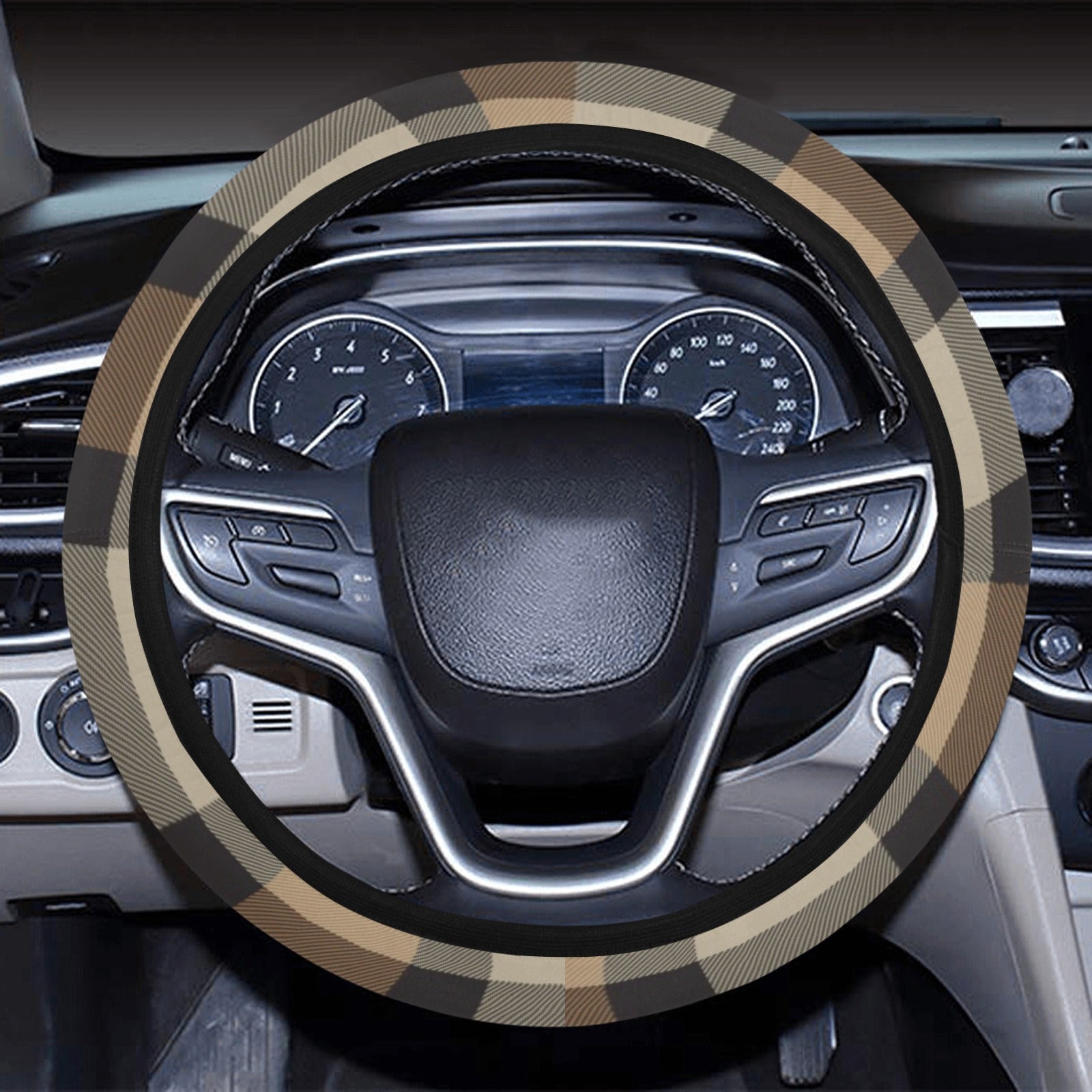 Brown Plaid Steering Wheel Cover