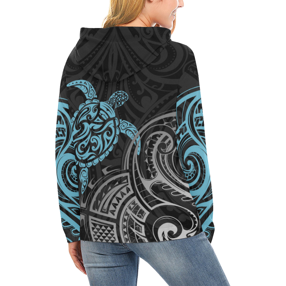Blue Turtle Maori Tribal Polynesian Hoodie
