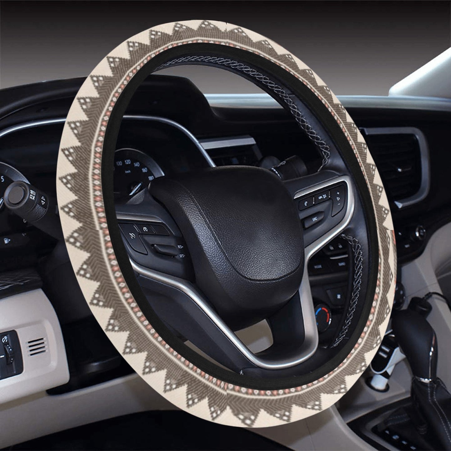 Beige Ethnic Stripes Steering Wheel Cover