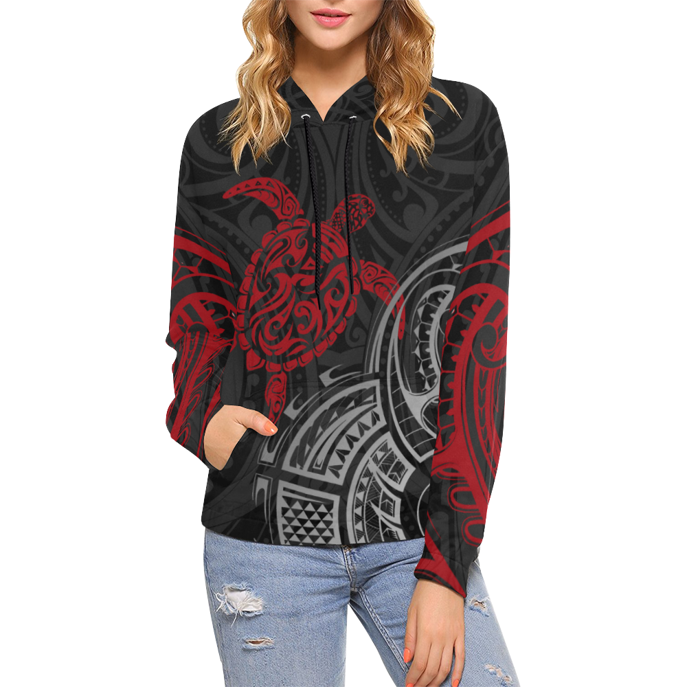 Red Turtle Maori Tribal Polynesian Hoodie