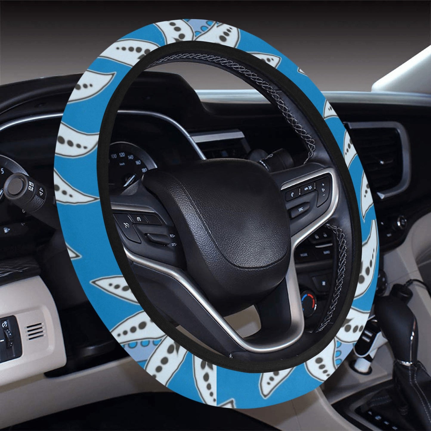 Blue Floral Decor Steering Wheel Cover
