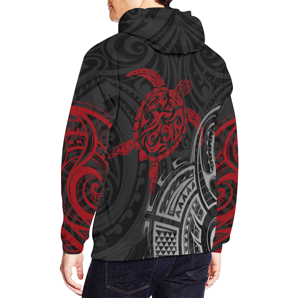 Red Turtle Maori Tribal Polynesian Hoodie